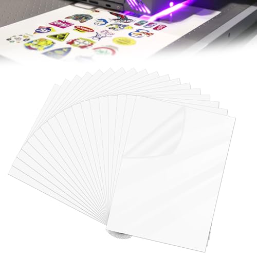 20 Blatt Bedruckbare Klebefolie Transparent, Selbstklebende Folie zum Bedrucken, A4 Aufkleberfolie Druckerpapier Schnell Trocknen, Vinyl Aufkleberfolie Selbstklebend für Laser, Tintenstrahldrucker von HIKPACKER