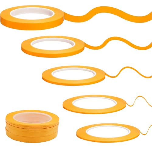 5 Rollen Malerkrepp Selbstklebendes Fineline Tape, 3/5/10/12 mm x 50 m Orange Klebeband Malerband, Abklebeband Lackieren Auto, Malerkrepp Malerband Masking Tape für Autolack Malerarbeiten Dekorieren von HIKPACKER