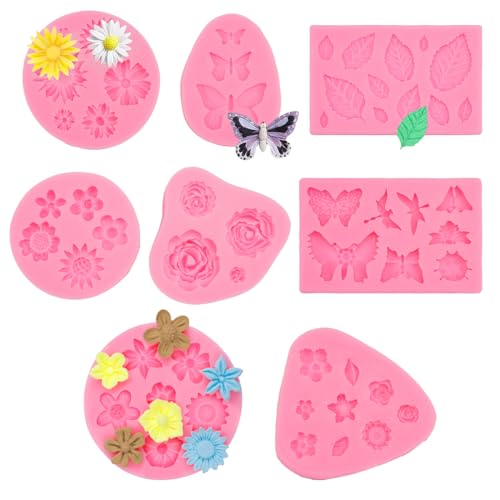 8 Stück Silikonform Blumen Rose, 3D Fondant Silikonformen Blumen, Silikonformen Gießformen Blumen, Mini Rosen Silikonform Fondant, für Kuchen Dekoration Schokolade Handgemachte Süßigkeit Herstellung von HIKPACKER