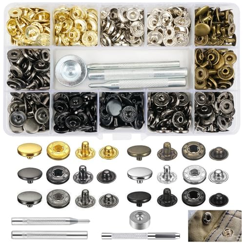 90 Sets Druckknopf Set, Druckknöpfe 15mm, Druckknopf-Kits,Kupfer Druckknöpfe Metall Bronze Kleidung Snaps Taste mit Fixierwerkzeug Kit für Leder Handwerk Jacke Brieftasche Handtasche von HIKPACKER