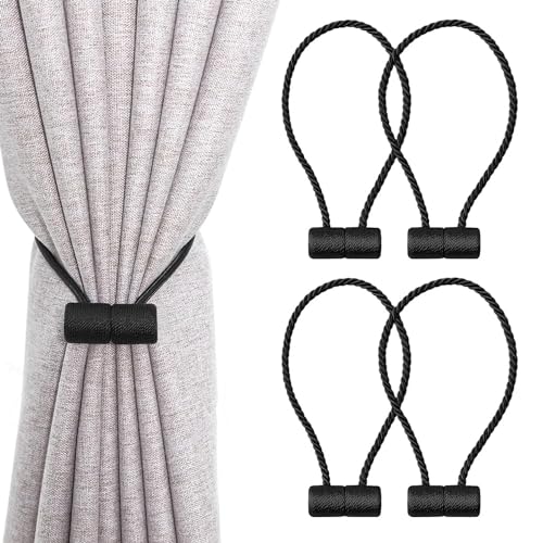 HIKPACKER 4 Stück Magnetische Vorhang Raffhalter für Gardinen, Gardinenhalter Raffhalter Vorhang Halter Raffhalter für Vorhänge mit Magnet Curtain Holder für Home Büro Gardinen Deko (Schwarz) von HIKPACKER