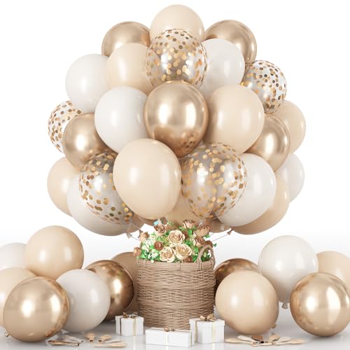 Luftballons Beige Gold, 60 Stück 12 Zoll Retro Nude Aprikose Weiß Sand Metallic Champagner Gold Helium Ballon mit Konfetti Latex Boho Ballons für Geburtstag Deko Bridal Babyparty Hochzeit Dekorations von HILAVO