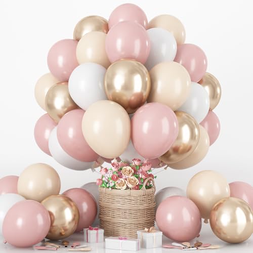 Luftballons Rosa Beige, 60 Stück Retro Dusty Rosa Aprikose Metallic Champagner Gold Weiß Geburtstag Party Deko Ballon, 12'' Hell Pink Cream Boho Latex Ballon für Bridal Babyparty Hochzeit Dekorations von HILAVO