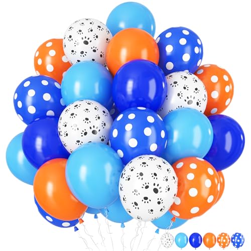 Luftballon Blau Orange, 60 Stück 12 Zoll Pastell Blau Dunkel Blau Orange Paw Helium Ballons mit Hundepfoten Latex Ballons für Geburtstag Deko Hund Theme Party Babyparty Kindergeburtstag Dekorations von HILAVO