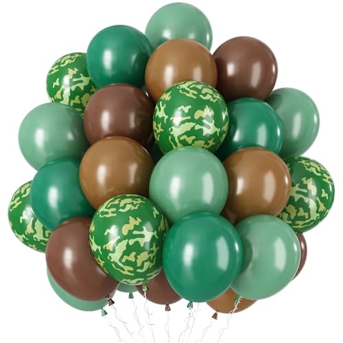 Luftballon Grün Braun, 60 Stück Dunkelgrün Sage Grün Dunkel Braun Camouflage Ballon, 12 Zoll Militär Latex Helium Ballon für Junge Geburtstag Deko Armee Jagd Camping Dschungel Themen Party Dekorations von HILAVO