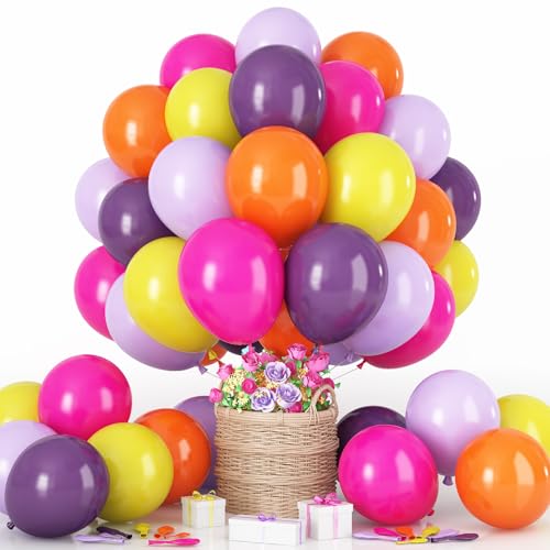 Luftballon Bunt Summer, 60 Stück 12 Zoll Pastell Macaron Dunkel Lila Gelb Orange Pitaya Pink Rosa Latex Regenbogen Farben Ballon für Mädchen Geburtstag Party Deko Hawaii Babyparty Hochzeit Dekorations von HILAVO