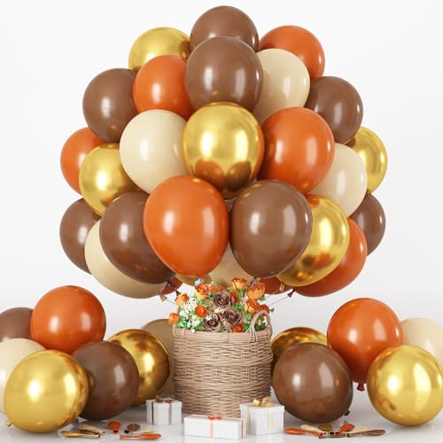 Luftballon Orange Braun, 60 Stück 12 Zoll Retro Dunkel Orange Braun Metallic Gold Elfenbein Weiß Beige Nude Latex Helium Ballons für Boho Geburtstag Party Deko Bridal Babyparty Hochzeit Dekorations von HILAVO