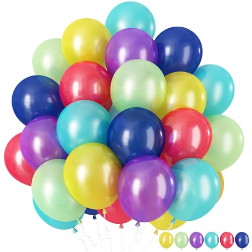 Luftballons Bunt, 60 Stück Regenbogen Farben Latex Ballons Geburtstagsdeko, 12'' Gelb Rot Pastell Grün Blau Dunkel lila Helium Geburtstag Party Ballons für Kindergeburtstag Deko Babyparty Dekorations von HILAVO