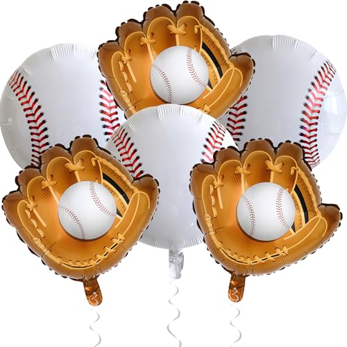 Baseball Luftballons, 6 Stück 18 Zoll Baseball Folienballons Basebal Handschuh Luftballons Sport Folienballons Foil Ballons Helium Ballons Geburtstag Dekoration Party Dekoration für Jungen Kinder von HILAVO