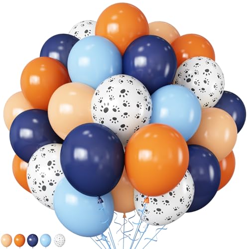 HILAVO Paw Luftballon Blau Orange, 12 Zoll Orange Blau Apricot Latex Ballons mit Hund Pfote Luftballons Dunkel Hellblau Orange Beige Party Helium Ballon für Jungen Space Blue Geburtstag Babyparty Deko von HILAVO