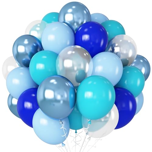 HILAVO Luftballons Blau, 12 Zoll Türkis Blau Latex Helium Ballon Set mit Transparente Ballons Metallic Blau Turquoise Hellblau Luftballon für Ocean Unterwasser Baby Shower Shark Geburtstag Party Deko von HILAVO