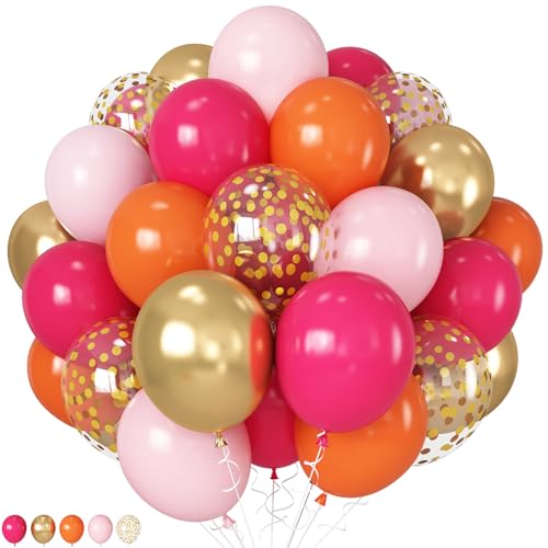 HILAVO Luftballons Rosa Orange 60 Stück 12 Zoll Hot Pink Orange Herbst Latex Ballons Orange Pastel Pink Gold Konfetti Party Helium Ballon für Thanksgiving Autumn Halloween Geburtstag Babyparty Deko von HILAVO