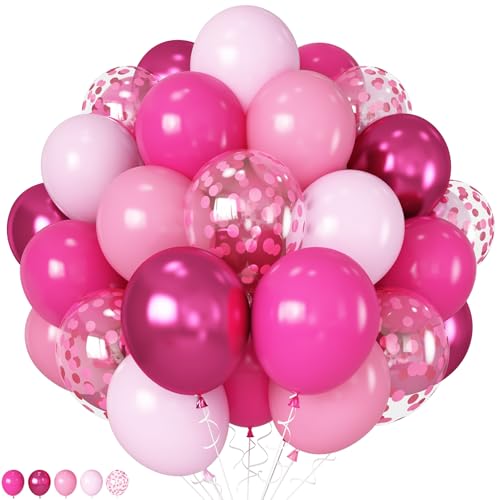 HILAVO Ballons Pink Rosa 12 Zoll Pastell Rosa Fuchsia Pinke Luftballons Metallic Pinke Konfetti Latex Helium Ballon für Mädchen Frauen Geburtstag Hochzeit Babyparty Prinzessin Valentinstag Party Deko von HILAVO