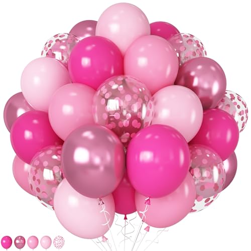 HILAVO Ballons Pink Rosa 12 Zoll Pastell Rosa Fuchsia Pinke Luftballons Metallic Pinke Konfetti Latex Helium Ballon für Mädchen Frauen Geburtstag Hochzeit Babyparty Prinzessin Valentinstag Party Deko von HILAVO