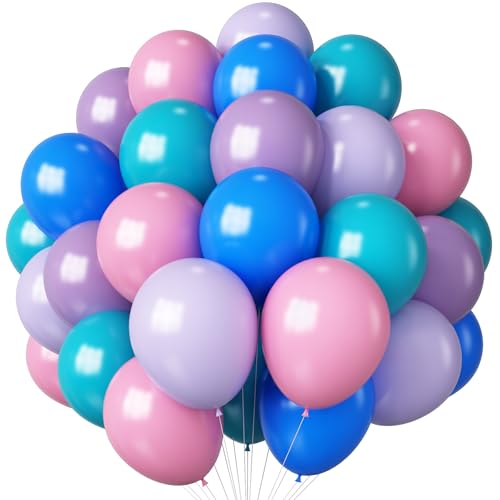 HILAVO Rosa Blau Lila Luftballons 60 Stück 12 Zoll Pastell Lila Pink Türkis Party Luftballon Set Lila Rosa Blaue Latex Helium Ballon für Kinder Hawaii Cartoon Babyparty Geburtstag Party Dekoration von HILAVO