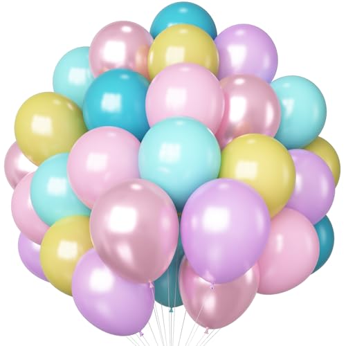 HILAVO Luftballons Pastell 60 Stück 12 Zoll Pastellfarben Latex Helium Luftballon Metallic Rosa Lila Türkis Gelb Regenbogen Ballons für Kinder Mädchen Geburtstag Babyparty Hochzeit Party Dekoration von HILAVO