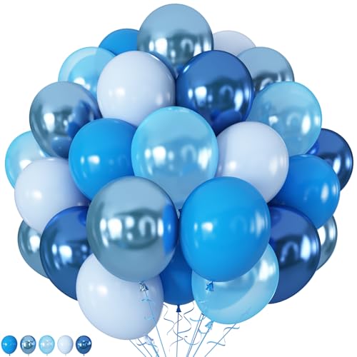 HILAVO Luftballons Blau, 12 Zoll Metallic Blaue Ballon Set, Dunkelblau Hellblau Helium Latex Ballons Perlblau Party Luftballon für Junge Babyparty Abschluss Frozen Blue Geburtstag Party Deko von HILAVO