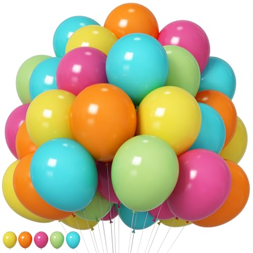 HILAVO Luftballons Bunt 12 Zoll Regenbogen Party Ballons Set Pink Grün Orange Gelb Blau Türkis Bunte Latax Helium Luftballon für Girlande Kinder Geburtstag Babyparty Hochzeit Sommer Hawaii Dekoration von HILAVO