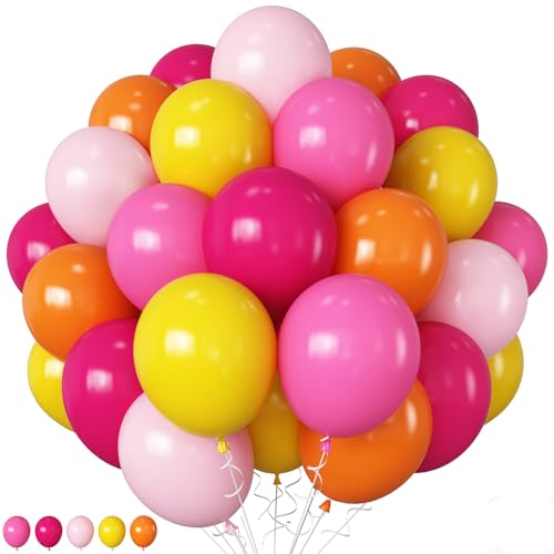 HILAVO Luftballons Rosa Orange 12 Zoll 60 Stück Pink Orange Gelb Party Ballons Hot Fuchsia Rosa Orange Pinke Helium Latexballon für Herbst Geburtstag Halloween Baby Shower Tropische Feuerwehrauto Deko von HILAVO