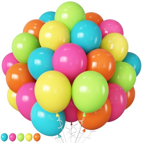 HILAVO Luftballons Tropische, 60 Stück Sommer Hawaii Partyballons, 12 Zoll Pink Grün Orange Gelb Blau Türkis Bunt Regenbogen Latax Helium Ballon für Geburtstag Babyparty Hochzeit Sommer Flamingo Deko von HILAVO