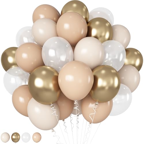 HILAVO Luftballons Weiß Gold 12 Zoll Boho Metallic Gold Beige Helium Latex Helium Ballon Retro Weiss Nude Creme Apricot Perlweiß Party Luftballon für Geburtstag Babyparty Jubiläum Hochzeit Party Deko von HILAVO