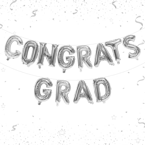 HILAVO Luftballons mit Aufschrift "Congrats Grad", silberfarbene Luftballons für Abschlussdekorationen, 40,6 cm (16 Zoll) Glückwunsch-Ballon für Klasse 2025 Grad Partydekorationen von HILAVO