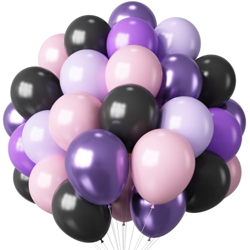 HILAVO Luftballons Rosa Lila Schwarz 12 Zoll Pastell Pink Lila Party Luftballon Set mit Metallic Lila Latex Helium Ballons für Kinder Mädchen Halloween Kawaii Geburtstag Babyparty Hochzeit Dekoration von HILAVO