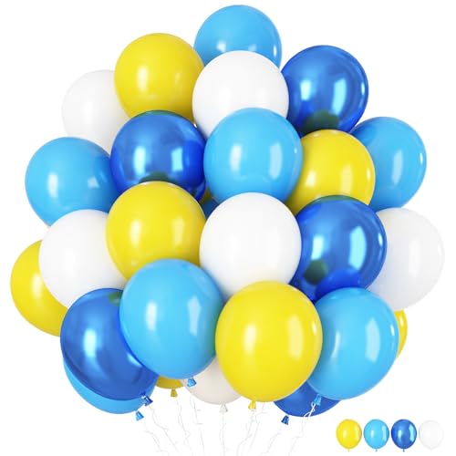 Luftballon Blau Gelb, 60 Stück Pastell Metallic Blau Gelb Weiß Latex Ballons, 12 Zoll Hell Blau Gelb Weiss Helium Ballon für Junge Männer Geburtstag Party Deko Babyparty Hochzeit Jahrestag Dekorations von HILAVO