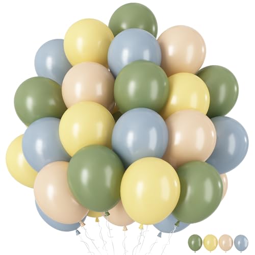 Luftballon Salbeigrün Gelb Blau, 60 Stück 12 Zoll Retro Sage Grün Macaron Pastell Gelb Weiß Sand Beige Dusty Blau Latex Helium Ballon für Geburtstag Party Deko Bee Babyparty Hochzeit Dekorations von HILAVO