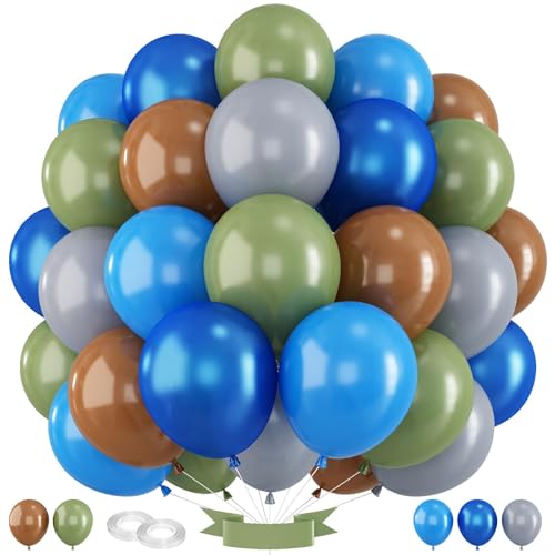 Luftballons Blau Grün 60 Stück 12 Zoll Salbeigrün Marineblau Khaki Braun Grau Latex Luftballons Set Boho Neutral Geburtstag Party Ballons Deko für Jungen Dschungel Bär Thema Babyparty Dekorationen von HILAVO