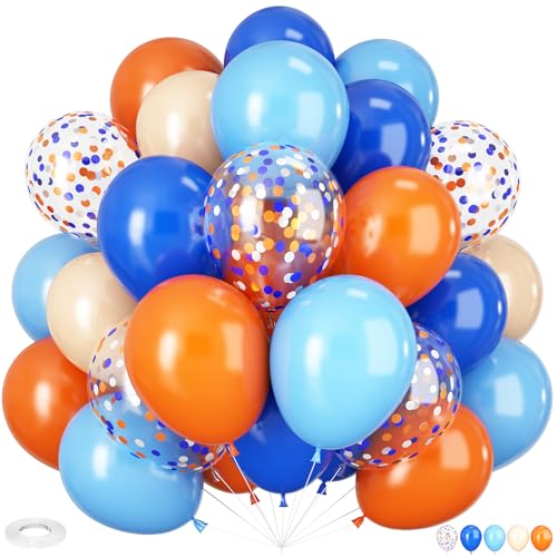 Luftballons Blau Orange, 60 Stück 12 Zoll Dunkel Blau Hell Blau Orange Beige LuftBallons Blau Orange Konfetti Latex Helium Ballons für Weltraum Space Thema Party Jungen Geburtstag Party Deko von HILAVO