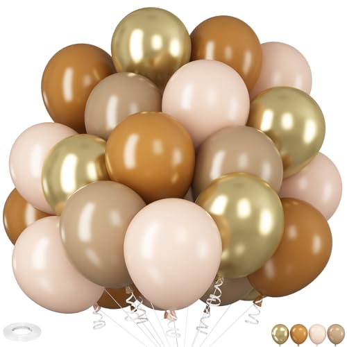 Luftballons Braun Beige, 12 Zoll Braun Beige Aprikose Doppel Ballons Metallic Gold Balloons für Kinder Geburtstag Babyparty Hochzeit Boho Party Deko von HILAVO