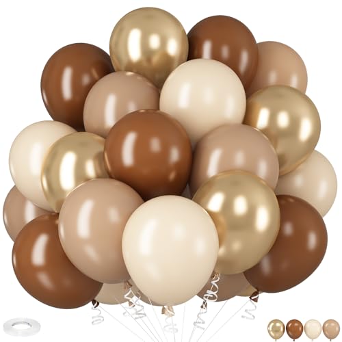 Luftballons Braun Beige, 12 Zoll Braun Beige Aprikose Doppel Ballons Metallic Gold Balloons für Kinder Geburtstag Babyparty Hochzeit Boho Party Deko von HILAVO