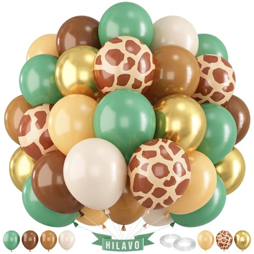 Luftballons Grün Braun Gold 60 Stück 12 Zoll Dschungel Safari Salbeigrün Khaki Braun Apricot Latex Luftballons Set Retro Grün Creme Geburtstag Party Ballons Deko für Jungen Giraffe Waldtier Babyparty von HILAVO