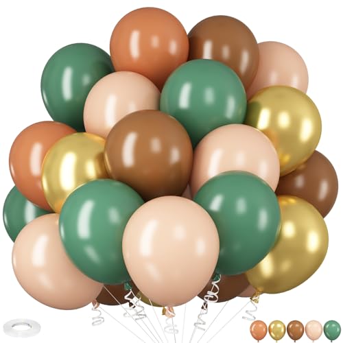 Luftballons Grün Gold, 12 Zoll Sage Grün Braun Beige Metallic Gold Olivgrün Gold Ballons für Geburtstag Babyparty Hochzeit Dschungel Safari Party Deko von HILAVO