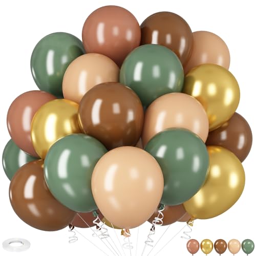 Luftballons Grün Gold, 12 Zoll Sage Grün Braun Beige Metallic Gold Olivgrün Gold Ballons für Geburtstag Babyparty Hochzeit Dschungel Safari Party Deko von HILAVO