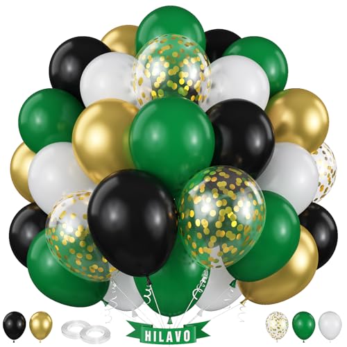 Luftballons Grün Schwarz Gold 60 Stück 12 Zoll Dunkelgrün Schwarz Weiß Luftballons Set Geburtstag Party Ballons Deko für Jungen Männer Fußball Videospiel Weihnachts Abschluss Babyparty Dekorationen von HILAVO