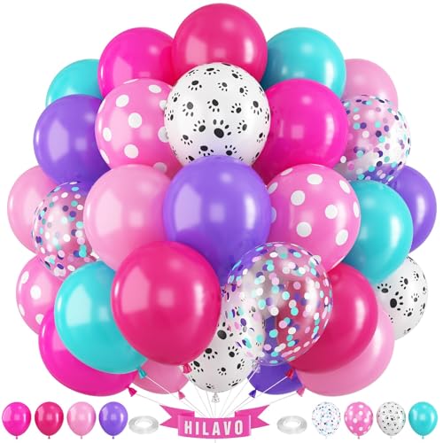 Luftballons Hundepfoten 60 Stück 12 Zoll Rosa Lila Blau Latex Konfetti Luftballons Set Türkis Blaugrün Hot Pink Dog Paw Polka Dots Geburtstag Party Ballons Deko für Kinder Mädchen Babyparty von HILAVO