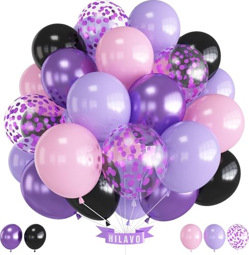 Luftballons Lila Rosa 12 Zoll Pastell Rosa Metallic Lila Schwarz Latex Konfetti Luftballons Set Geburtstag Party Ballons Deko für Mädchen Meerjungfrau Halloween Braut Babyparty Hochzeit Dekorationen von HILAVO