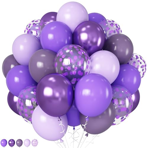 HILAVO Lila Ballon Set 12 Zoll Luftballons Lavendel Lila Violett Party Ballons Metallic Lila Konfetti Helium Latex Luftballon für Mädchen Frauen Geburtstag Braut Babyparty Hochzeit Halloween Deko von HILAVO