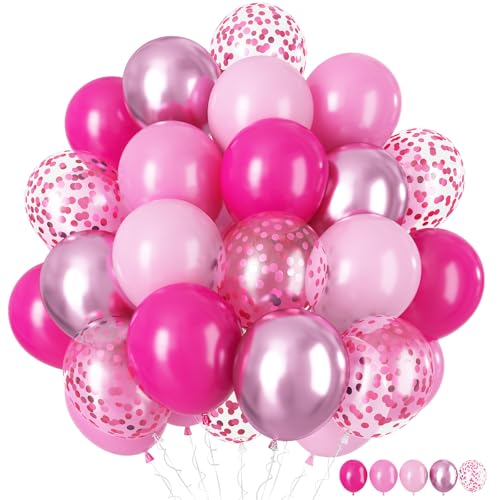 Luftballons Rosa, 60 Stück 12'' Heißes Dunkell Rosa Pastell Pink Ballons mit Metallic Rosa Konfetti Latex Luftballon für Mädchen Frau Geburtstag Deko Prinzessin Valentinstag Party Dekorations von HILAVO