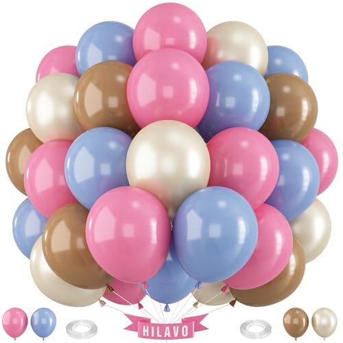 Luftballons Rosa Blau 60 Stück 12 Zoll Retro Staubig Blau Rosa Braun Weiß Sand Latex Luftballons Set Gender Reveal Boys or Girls Party Ballons Deko für Kinder Boho Babyparty Geburtstag Dekorationen von HILAVO