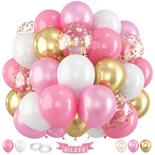 Luftballons Rosa Gold 60 Stück 12 Zoll Rosa Gold Weiß Latex Konfetti Luftballons Set Hellrosa Gold Geburtstag Party Ballons Deko für Mädchen Frau Valentinstag Antrag Verlobung Hochzeit Braut Babyparty von HILAVO