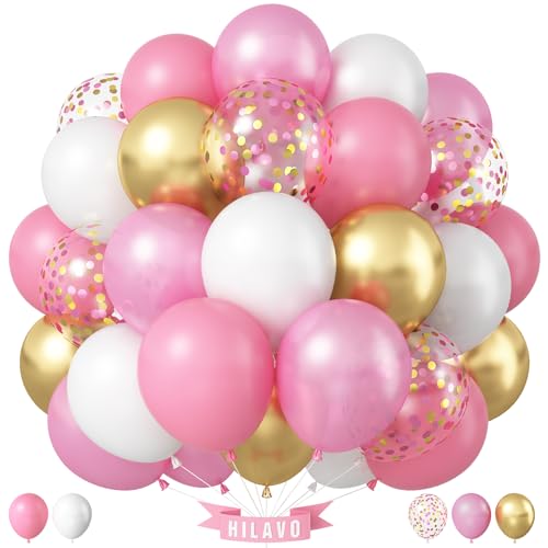 Luftballons Rosa Gold 60 Stück 12 Zoll Rosa Gold Weiß Latex Konfetti Luftballons Set Hellrosa Gold Geburtstag Party Ballons Deko für Mädchen Frau Valentinstag Antrag Verlobung Hochzeit Braut Babyparty von HILAVO