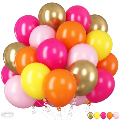 Luftballons Rosa Orange, 12 Zoll Hot Pink Pastel Pink Orange Gelb Metallic Gold Latex Helium Ballon für Mädchen Frau Geburtstag Babyparty Hochzeit Brautdusche Sommer Party Dekoration von HILAVO