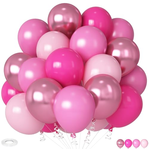 Luftballons Rosa Set, 12 zoll Hot Pink Pastell Rosa Metallisches Rosa Latex Ballons Helium Ballons für Mädchen Frauen Geburtstag Hochzeit Babyparty Rosa Prinzessin Party von HILAVO