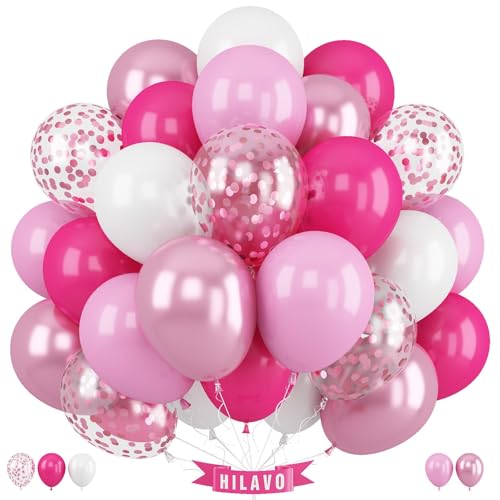 Luftballons Rosa Weiß 12 Zoll Metallic Rose Rot Rosa Hot Pink Latex Konfetti Luftballons Set Geburtstag Party Ballons Deko für Mädchen Frauen Valentinstag Verlobung Hochzeit Babyparty Dekorationen von HILAVO