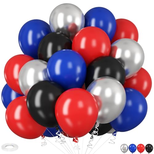 Luftballons Rot Blau Schwarze, 12 Zoll Metallic Silber Schwarz Rote Blaue Spinne Ballons für Jungen Geburtstag Babyparty Superhelde Spinne Party Deko von HILAVO