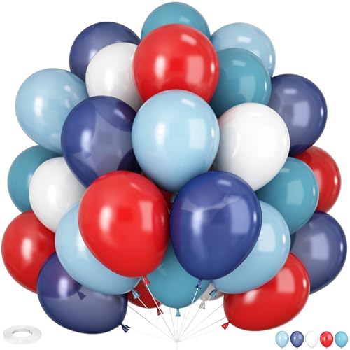 Luftballons Rot Blau Weiß, 60 Stück 12 Zoll Retro Blau Rot Weiss Latex Ballons für Junge Geburtstag Babyparty Spinne Party Karneval Held Party Deko von HILAVO