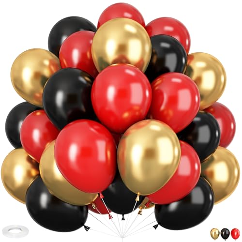 Luftballons Rot Schwarz Gold, 60 Stück 12 Zoll Metallisch Gold Schwarz Rot Helium Ballons für Geburtstag Hochzeit Karneval Party Dekoration von HILAVO